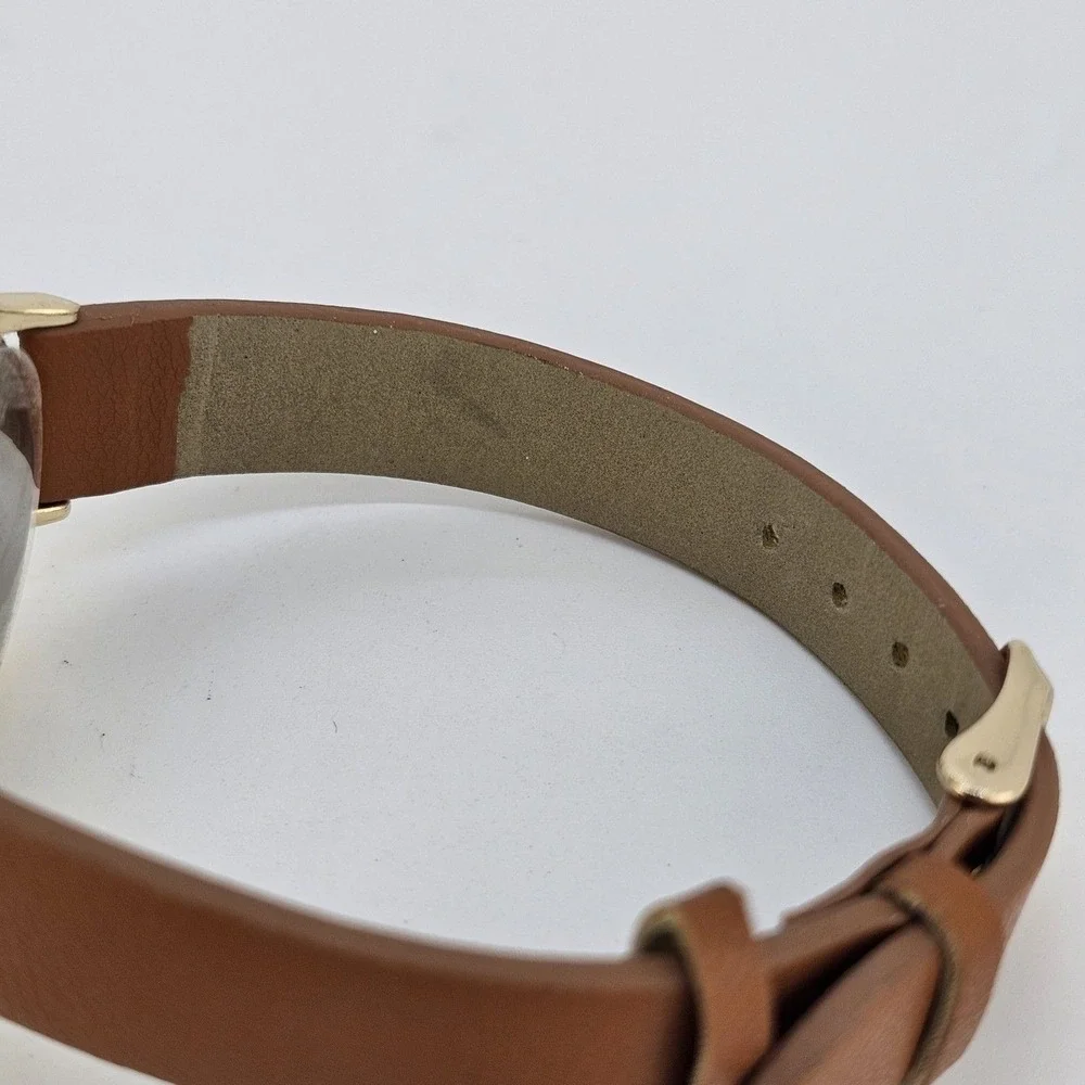 Kessaris Women's Watch 36MM White Dial Brown Faux Leather Bands‎ New Battery